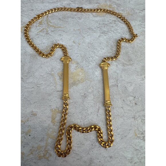 Rare Monet Vintage Gold Tone Flapper Style Necklace Chain with Column Pendants - Picture 2 of 6